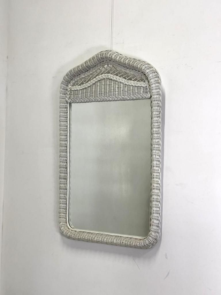 ラタン　籐　ウォールミラー　姿見　ヴィンテージ 古雑貨ビンテージ品◾️籐ラタンパネル 壁掛けミラー ウォール