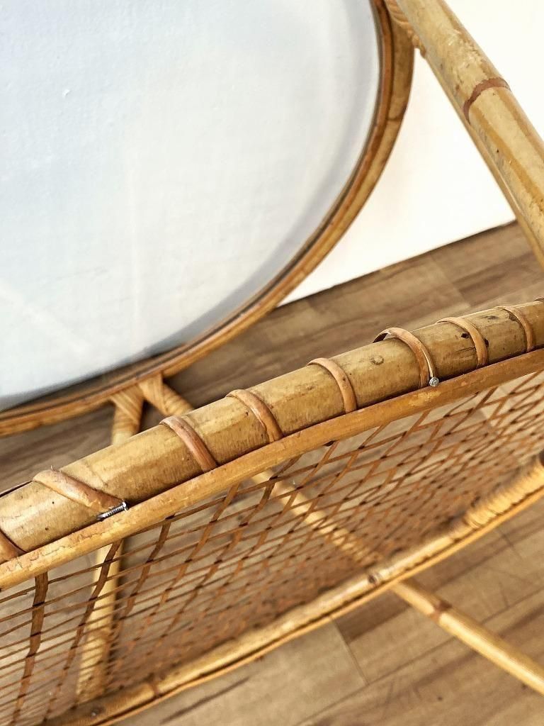 【良品】ヴィンテージ ラタン サイドテーブル ガラス 1960-70's ヴィンテージ ガラストップ ラタンサイドテーブル