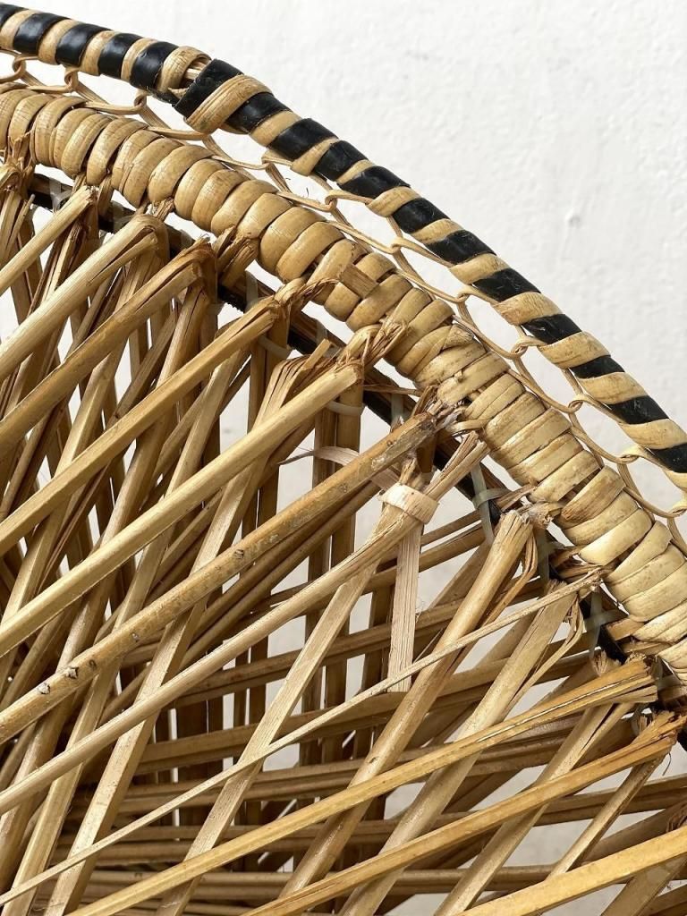 ヴィンテージ ガラストップ ラタンサイドテーブル