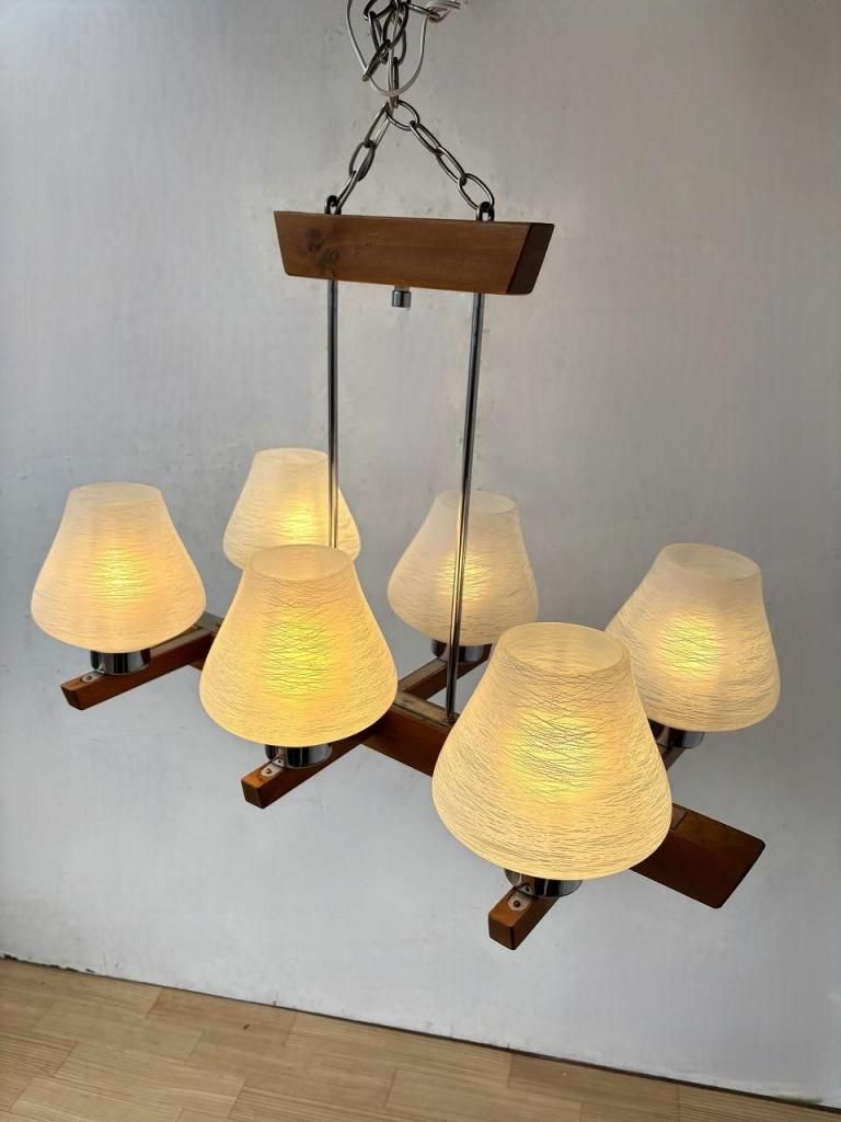 【美品】モダンシャンデリア 6灯 ホワイト ヴィンテージ ホワイトガラス 6灯 モダンシャンデリア