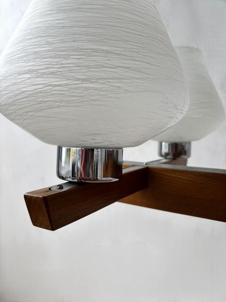 ヴィンテージ ホワイトガラス 6灯 モダンシャンデリア - アンティーク