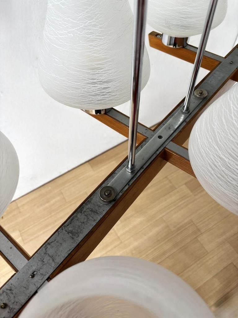 ヴィンテージ ホワイトガラス 6灯 モダンシャンデリア - アンティーク