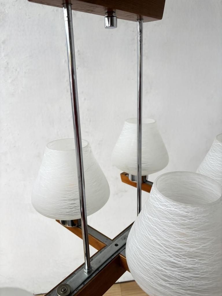 ヴィンテージ ホワイトガラス 6灯 モダンシャンデリア