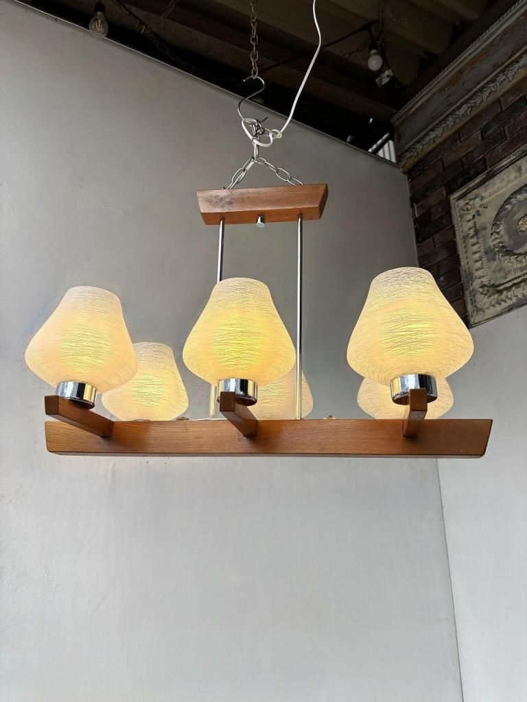 ヴィンテージ ホワイトガラス 6灯 モダンシャンデリア - アンティーク