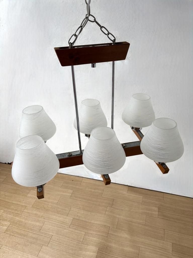 【美品】モダンシャンデリア 6灯 ホワイト ヴィンテージ ホワイトガラス 6灯 モダンシャンデリア - アンティーク