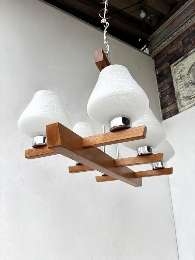 ヴィンテージ ホワイトガラス 6灯 モダンシャンデリア - アンティーク