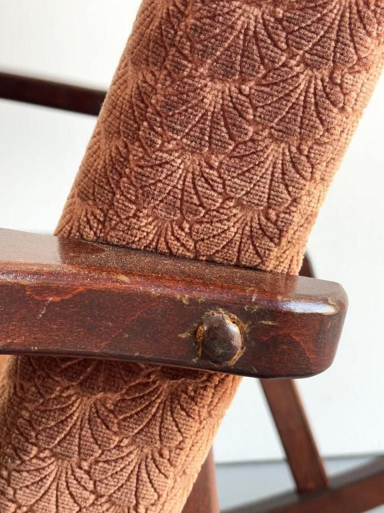 70s ロッキングチェア　曲木　オリーブ　ベロア　椅子　ビンテージ　ファブリック ヴィンテージ ウッド ファブリック ロッキングチェア