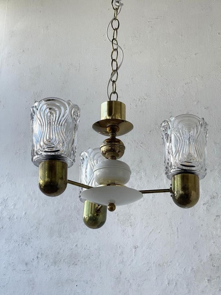 ガラスシャンデリアビンテージ3灯
