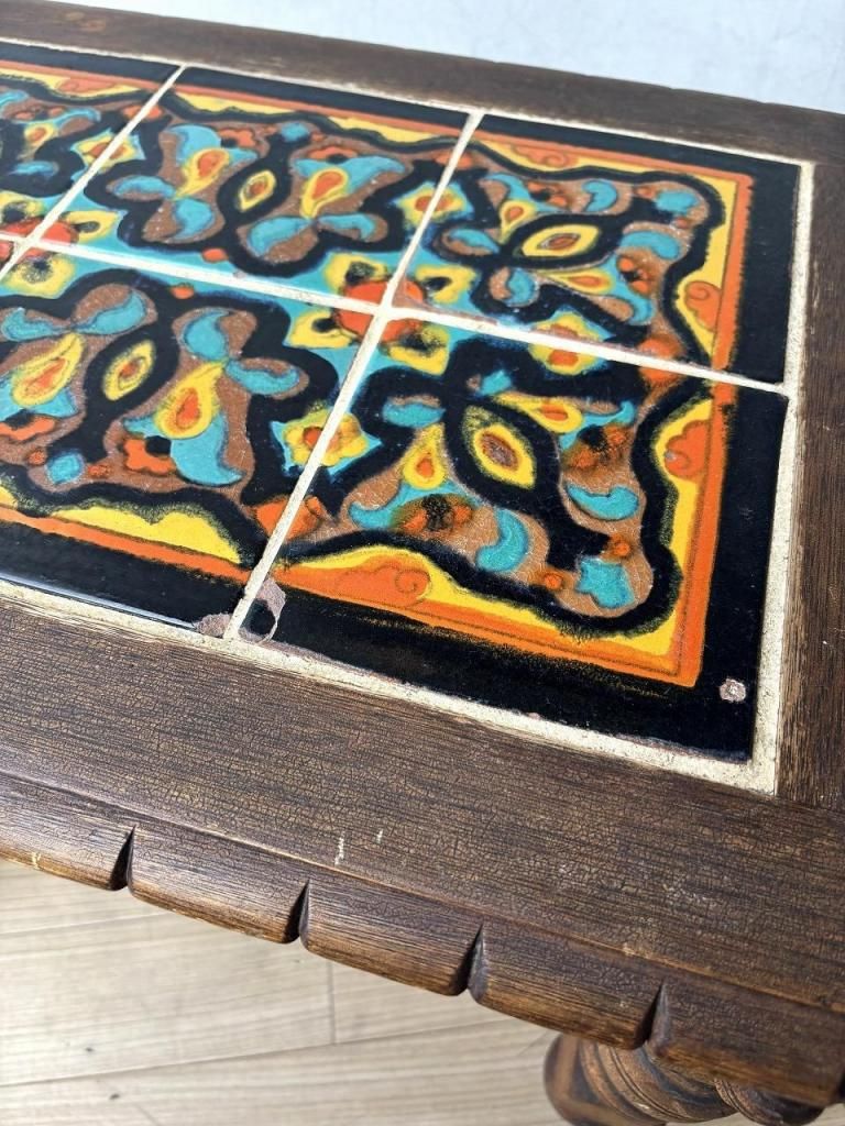 1940-50's メキシコ製 ヴィンテージ タイルトップ ウッド サイド