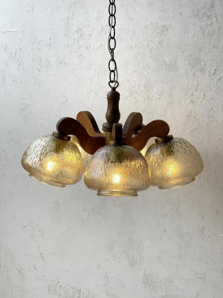 1960's ヴィンテージ クリアガラス 5灯 モダンシャンデリア