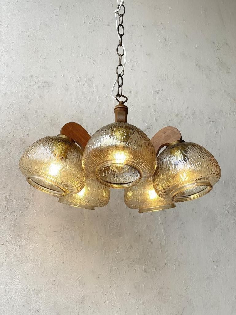 1960's ヴィンテージ クリアガラス 5灯 モダンシャンデリア