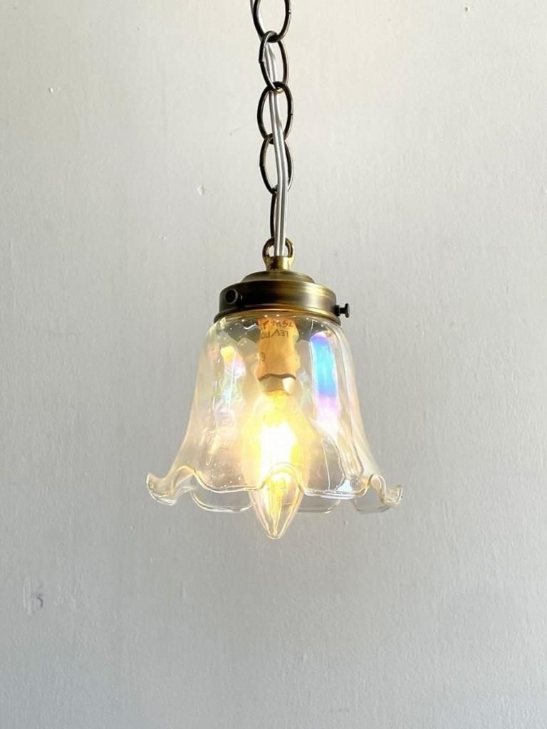 ヴィンテージ イリディセントガラス ペンダントランプ - アンティーク