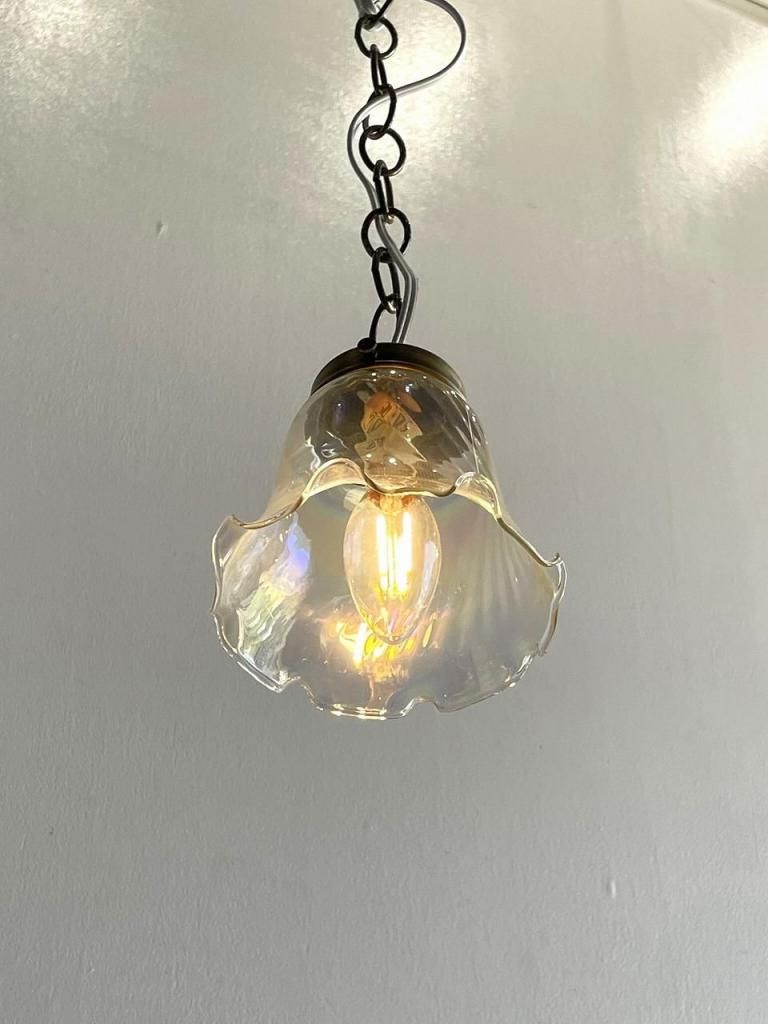 ヴィンテージ イリディセントガラス ペンダントランプ - アンティーク