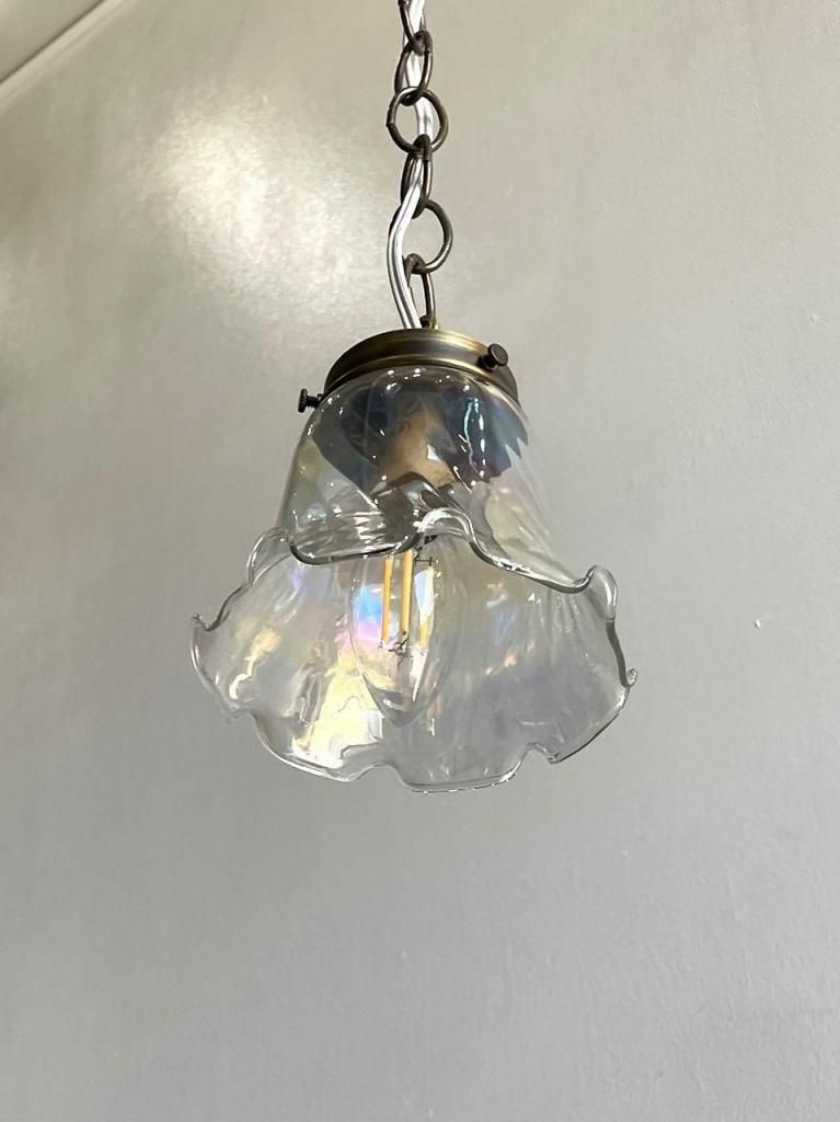 ヴィンテージ イリディセントガラス ペンダントランプ - アンティーク