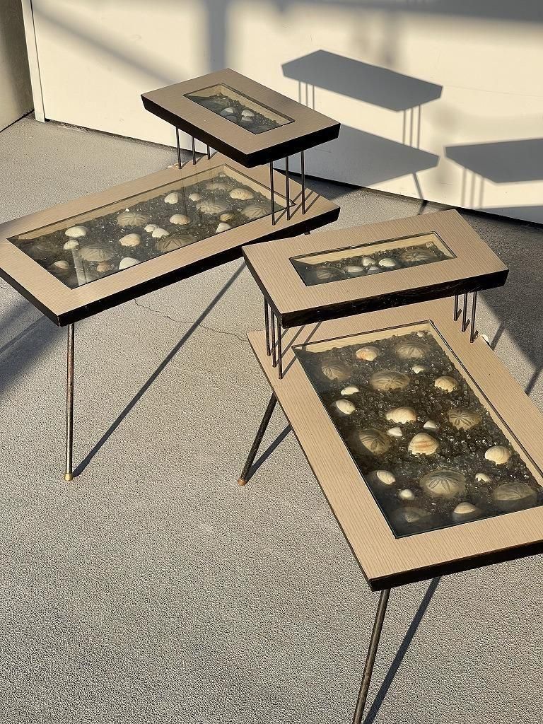 ヴィンテージ　ガラストップ　楕円テーブル レトロモダン　スペースエイジ 1970's ヴィンテージ ガラストップ ローテーブル ※近畿圏内のみ