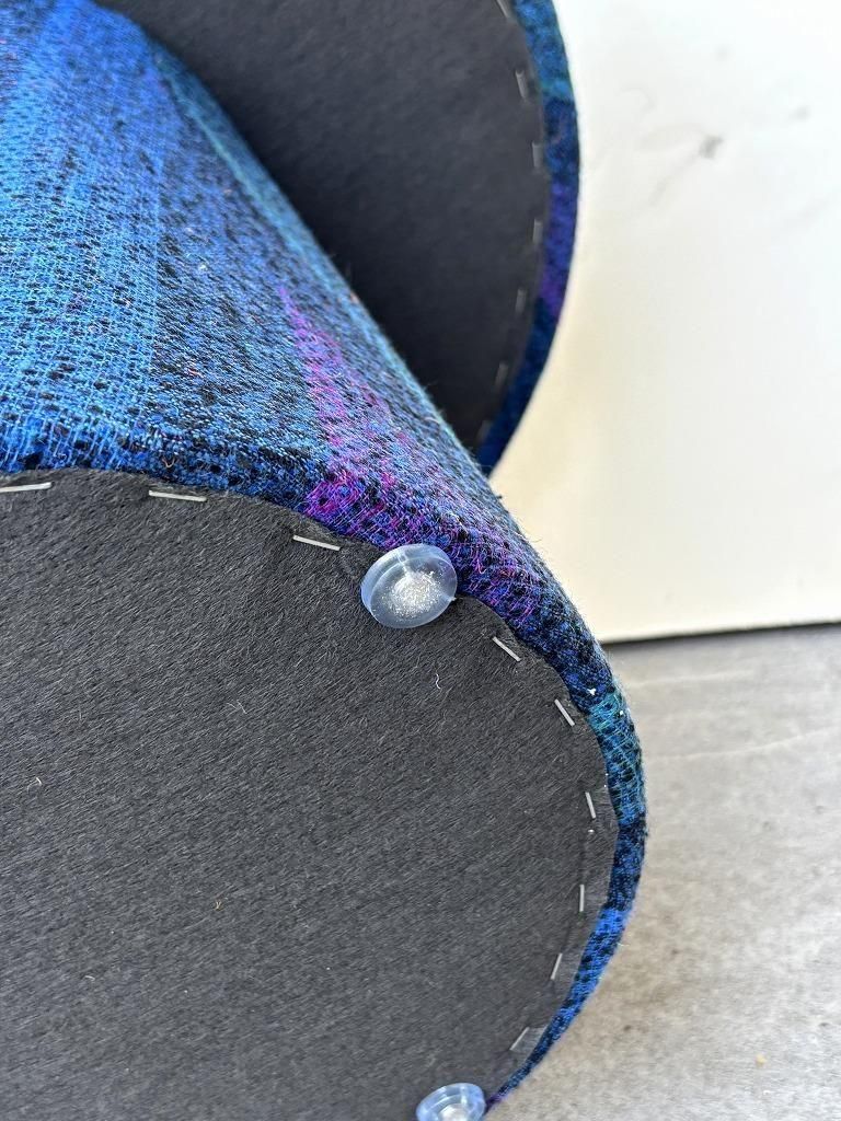 ブルーグレー ストライプ オットマン