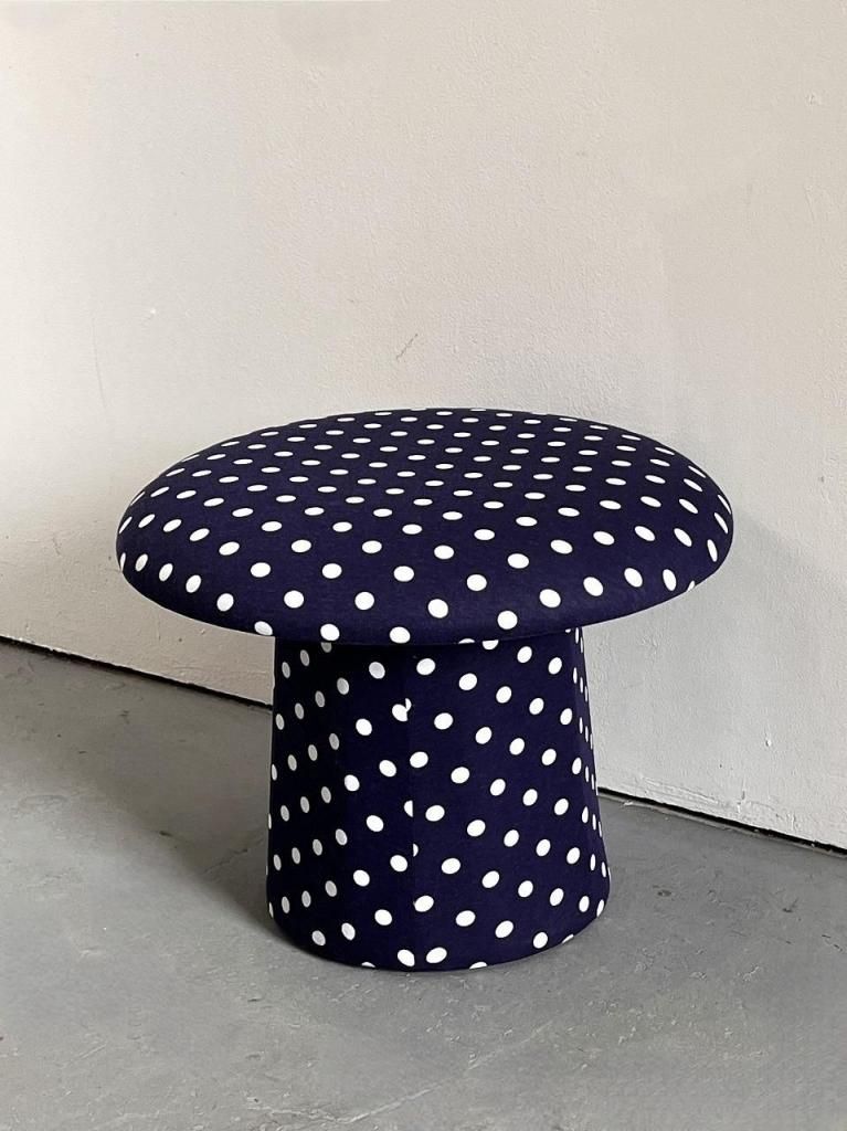 ヴィンテージ ドットパターン ファブリック マッシュルーム オットマン