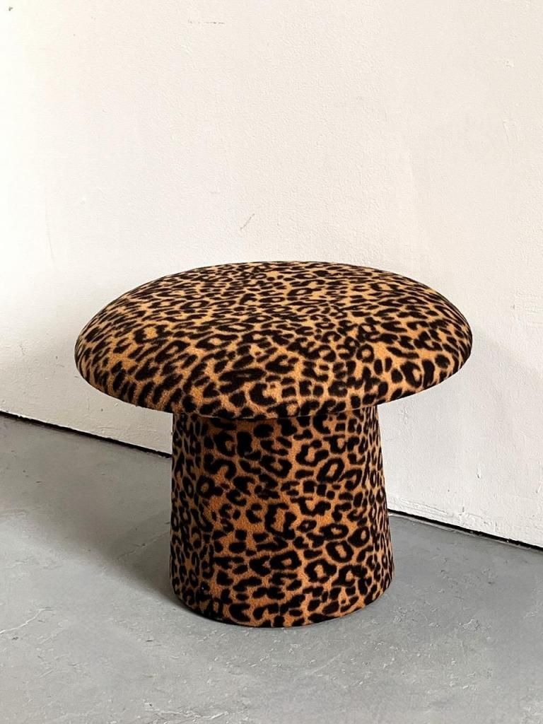 ヴィンテージ　レオパードスツール ヴィンテージ レオパード ファブリック マッシュルーム