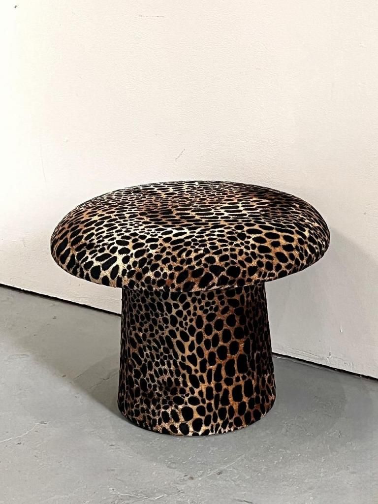 ヴィンテージ　レオパードスツール ヴィンテージ レオパード ファブリック マッシュルーム