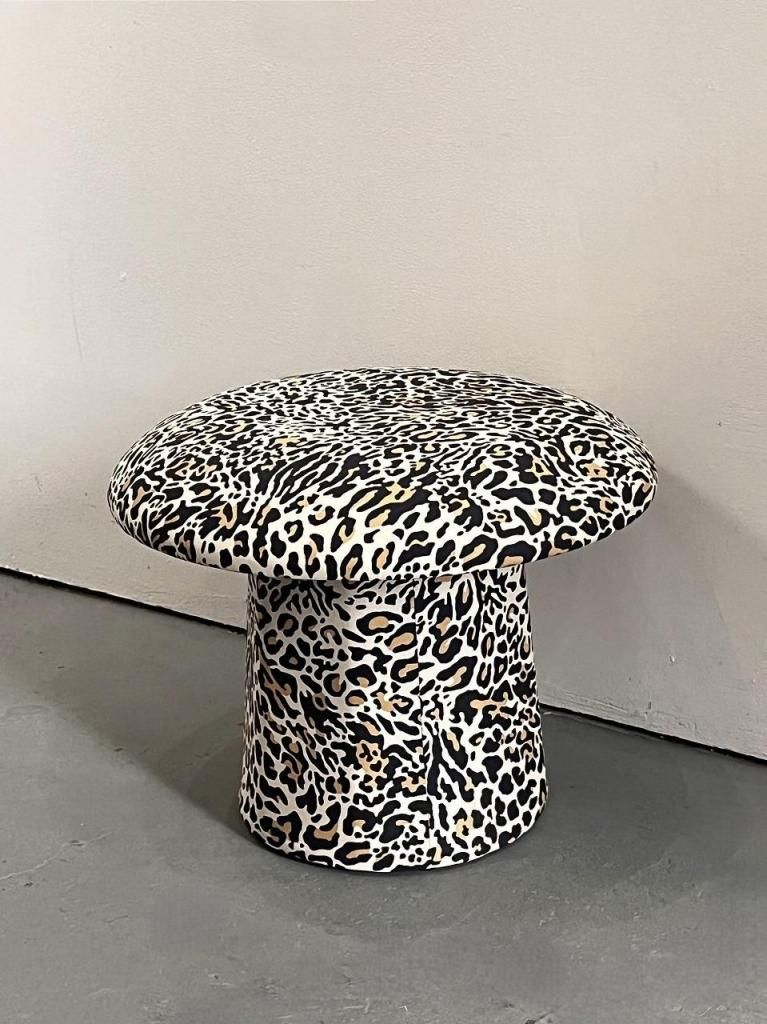 ヴィンテージ　レオパードスツール ヴィンテージ レオパード ファブリック マッシュルーム