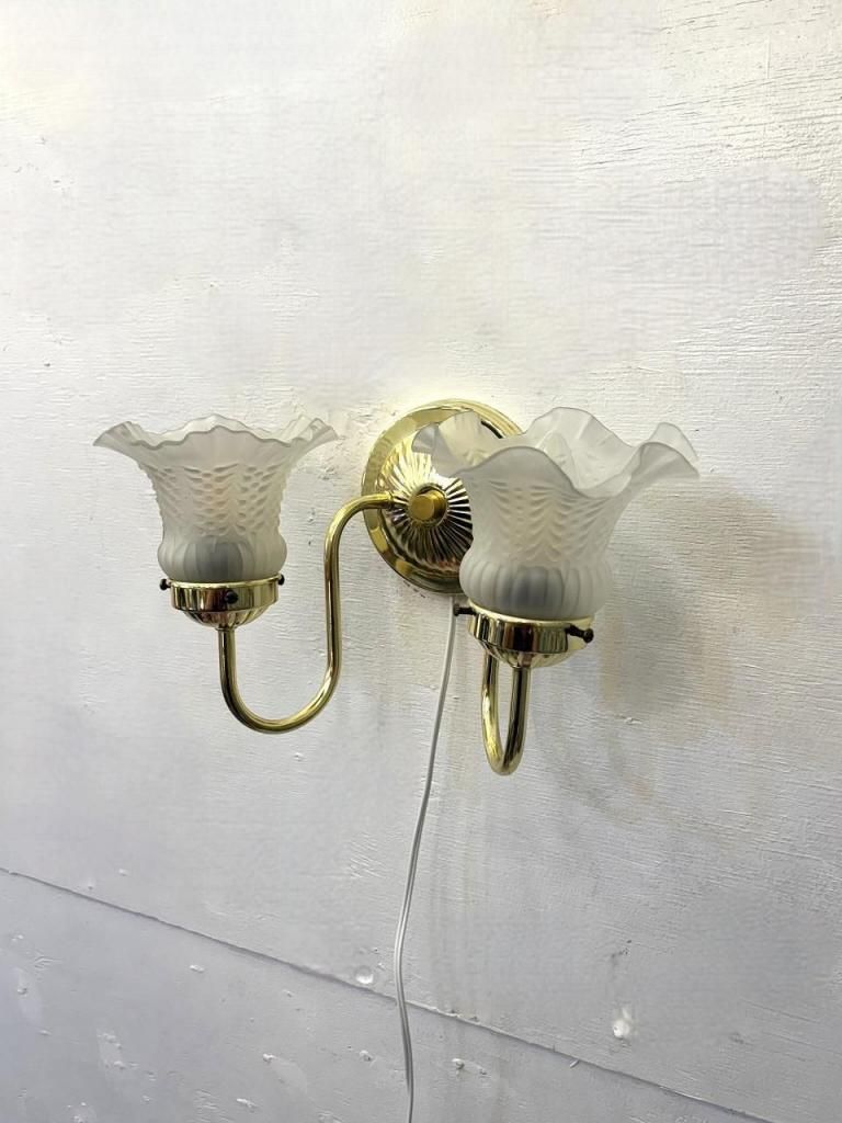 ヴィンテージ フロストガラス 2灯 ブラケットランプ - アンティーク