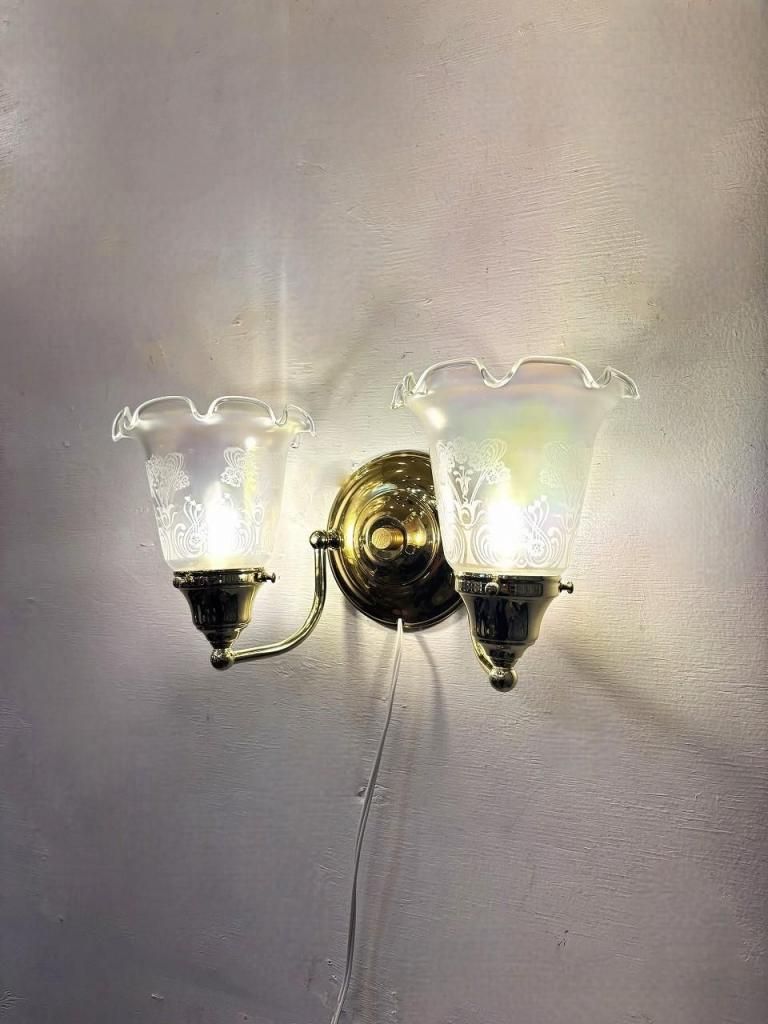 ヴィンテージ フロストガラス 2灯 ブラケットランプ - アンティーク