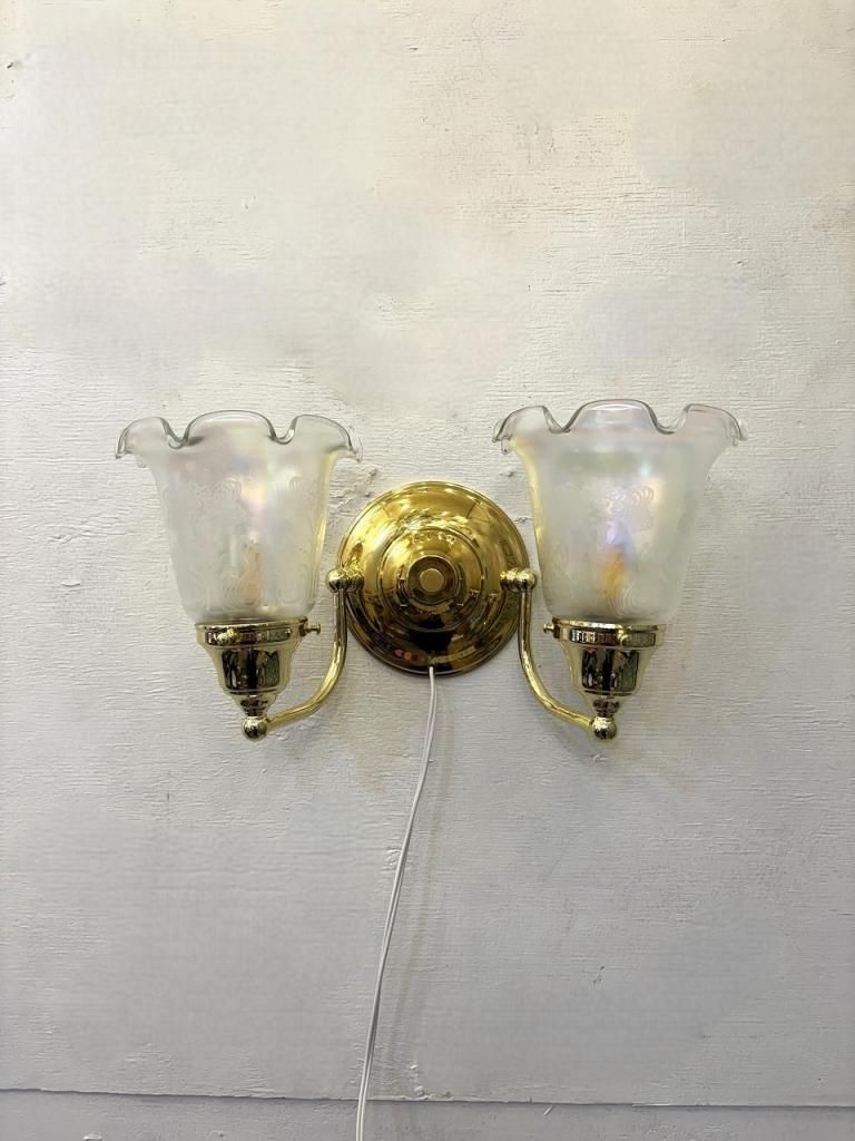 ヴィンテージ フロストガラス 2灯 ブラケットランプ - アンティーク