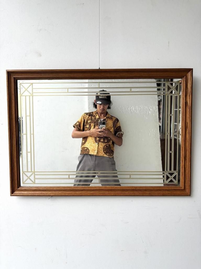 ヴィンテージ ウッドフレーム ウォールミラー (995mm×685mm