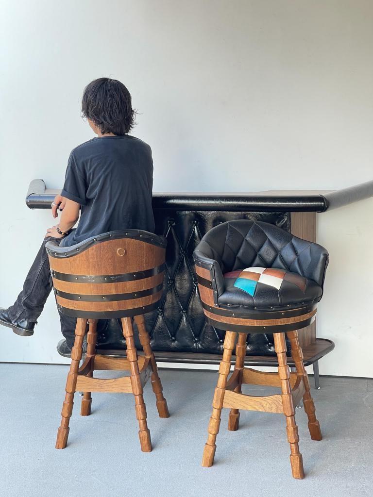 70-80'sヴィンテージ*古いビニール レザー スツール*チェア椅子*ツートン 1950-60's ヴィンテージ ビニールレザー ミニスツール