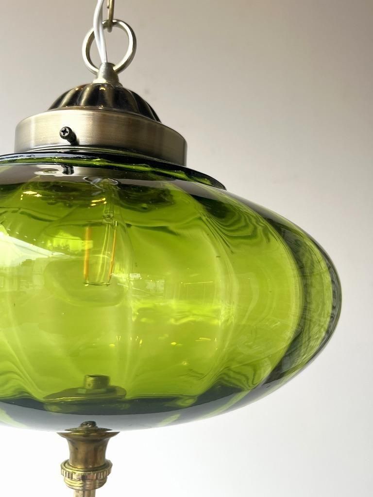 1960-70's ヴィンテージ グリーンガラス ペンダントランプ