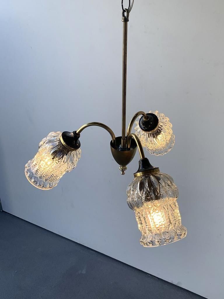 1950-60’s ヴィンテージ 3灯 ゴールドフレーム モダンシャンデリア