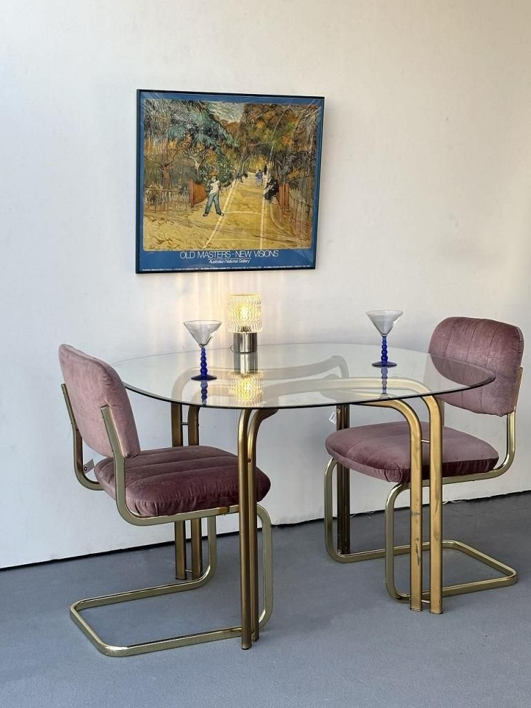 1970-80’s ヴィンテージ ガラストップ ダイニングテーブル