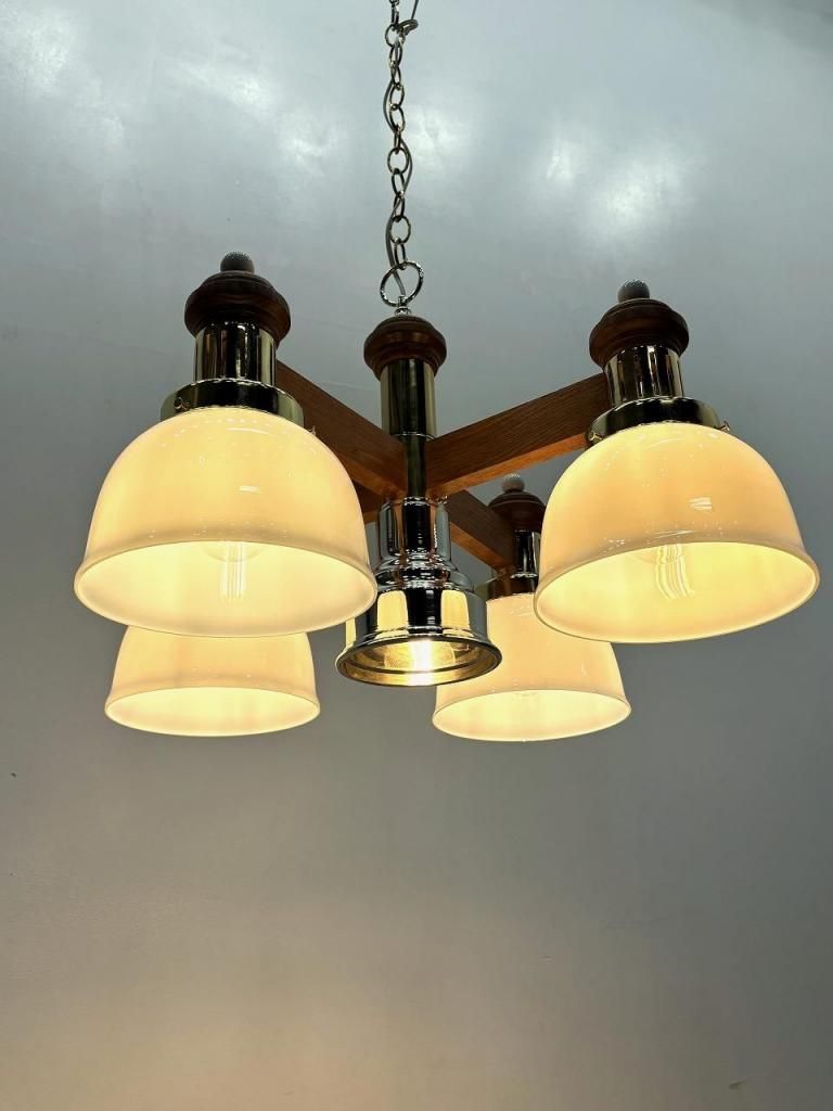 シャンデリア 4灯 アンティーク インテリア ビンテージ 1970's ヴィンテージ ウッド×アイアン 4灯 シャンデリア