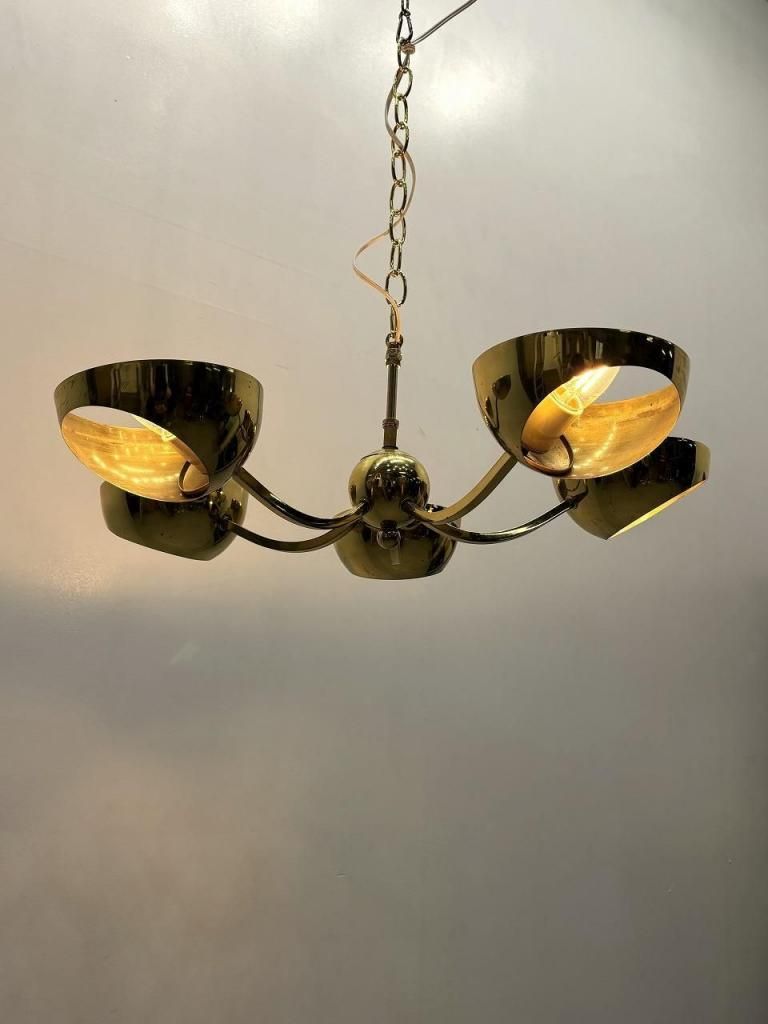 1950's 5灯 ゴールドフレーム モダン シャンデリア - アンティーク