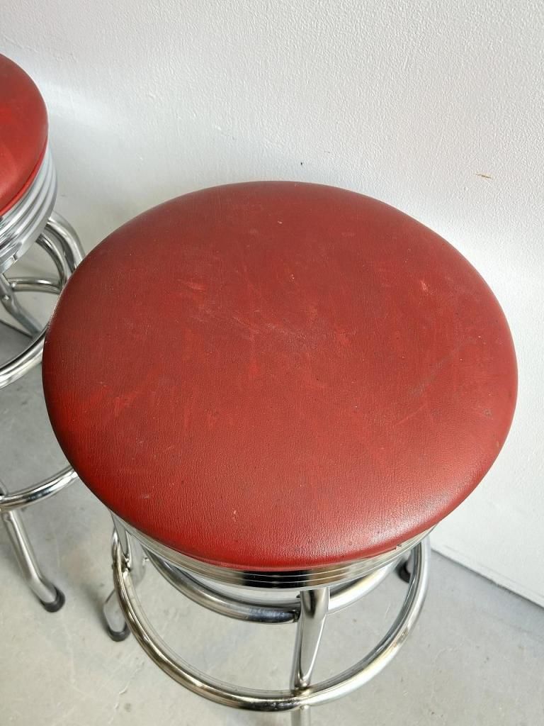 70-80'sヴィンテージ*古いビニール レザー スツール*チェア椅子*ツートン 1950-60's ヴィンテージ ビニールレザー ミニスツール - アンティーク