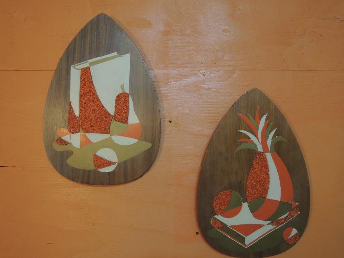 1950's ヴィンテージ 砂絵×木製パネル　２枚セット