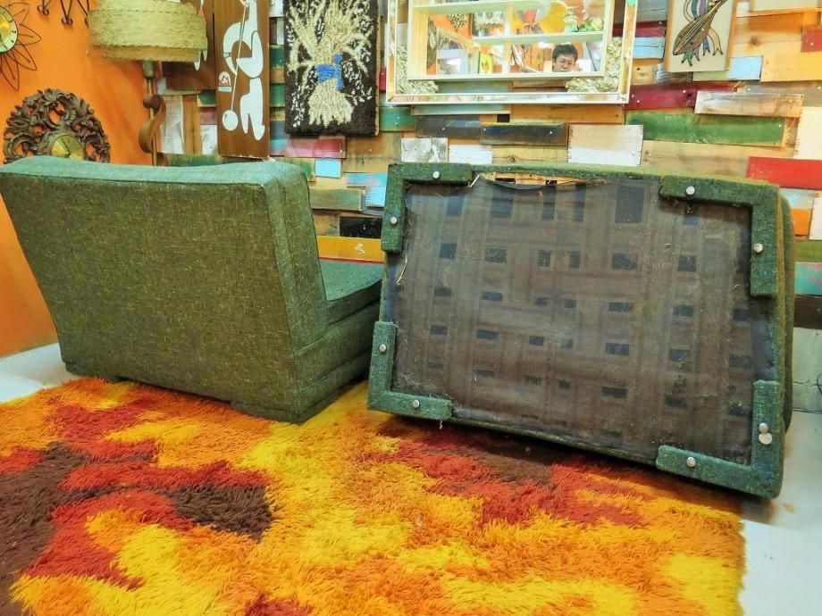 1950's ヴィンテージ グリーンファブリック セパレート カウチ ソファ