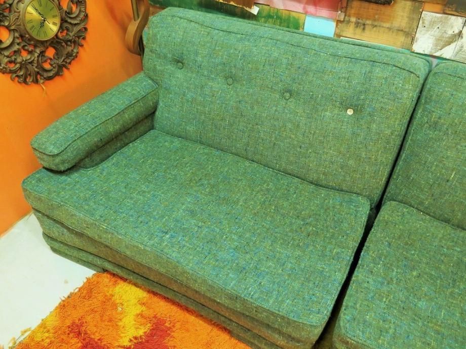 1950's ヴィンテージ グリーンファブリック セパレート カウチ ソファ