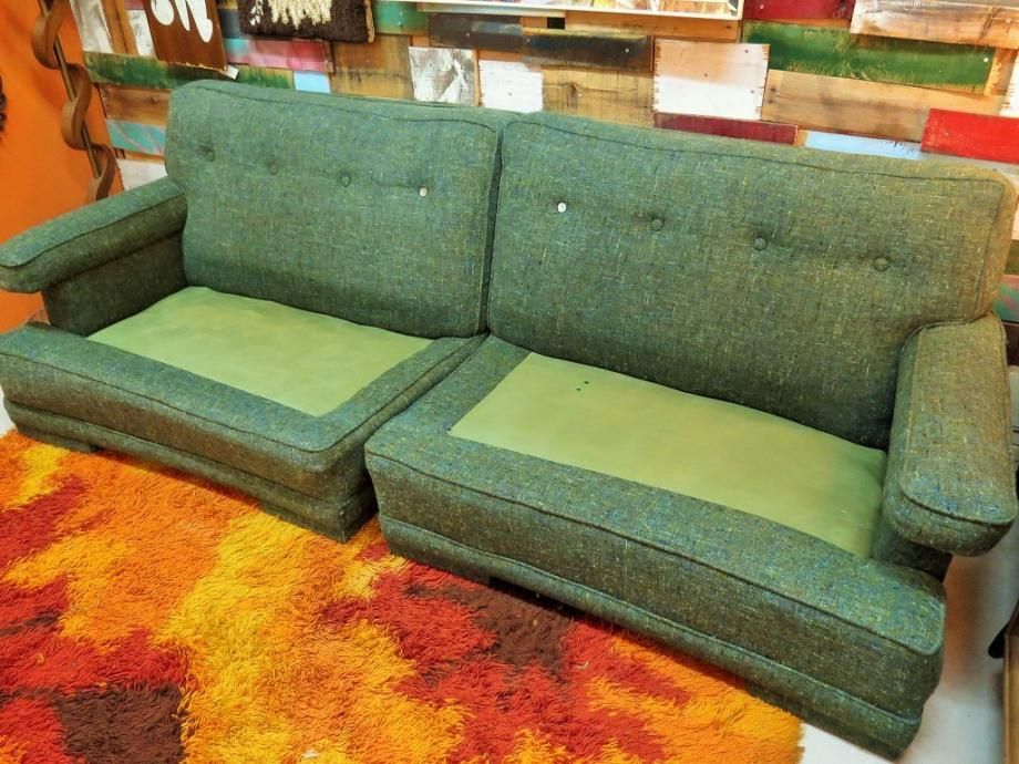 1950's ヴィンテージ グリーンファブリック セパレート カウチ ソファ