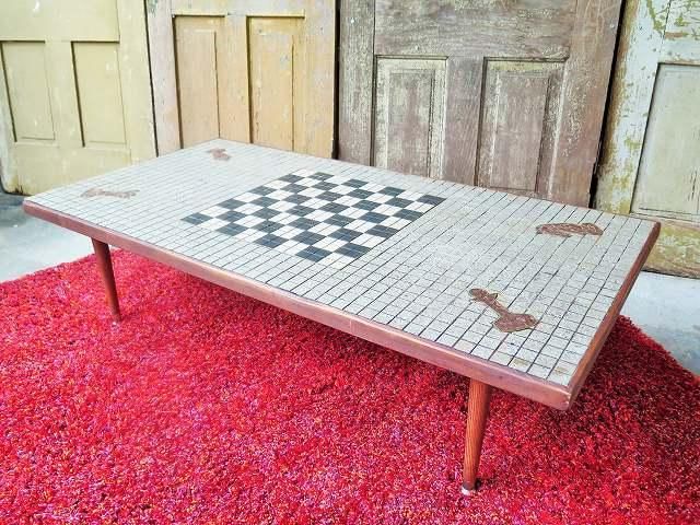1950-60's ヴィンテージ チェスモチーフ タイルトップ ロー