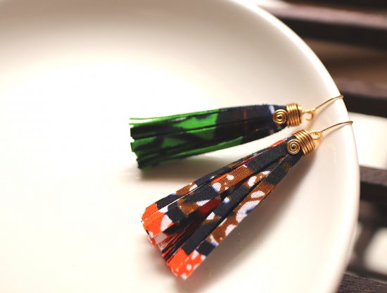 アフリカ布タッセルピアス/african print tassel earring -アフリカ