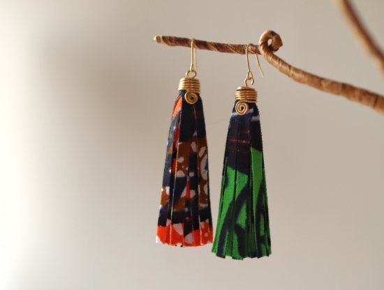 アフリカ布タッセルピアス/african print tassel earring -アフリカ