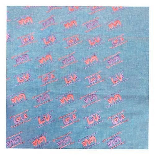 オリジナル 刺繍fabric “LOVE” シャンブレーブルー - アメリカン