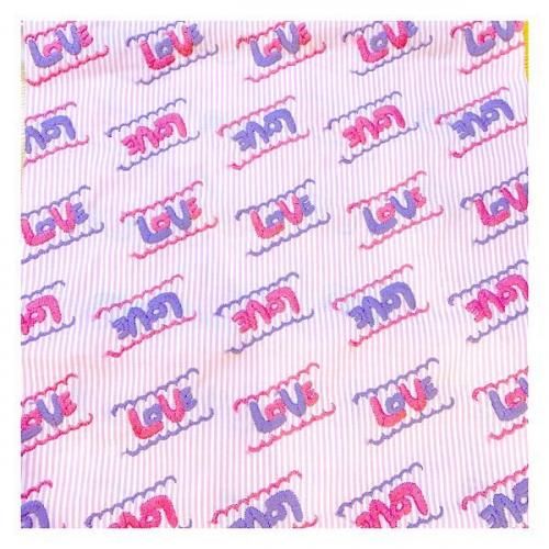 オリジナル 刺繍fabric “LOVE” ストライプピンク - アメリカン