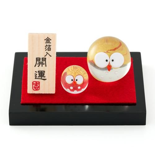 金箔入ガラス置物 親子ふくろう - 金銀箔工芸さくだ ／ 金箔を使用した