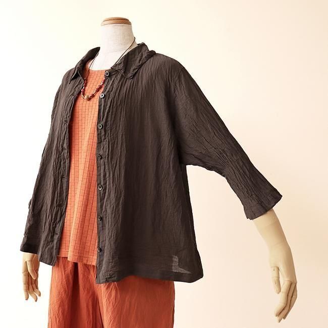 【30%OFF】アカシアシャツ アップルハウス 後染め 綿麻 接触冷感】バンドカラー シャツ｜ABAHOUSE GRAY / アバハウス グレイ