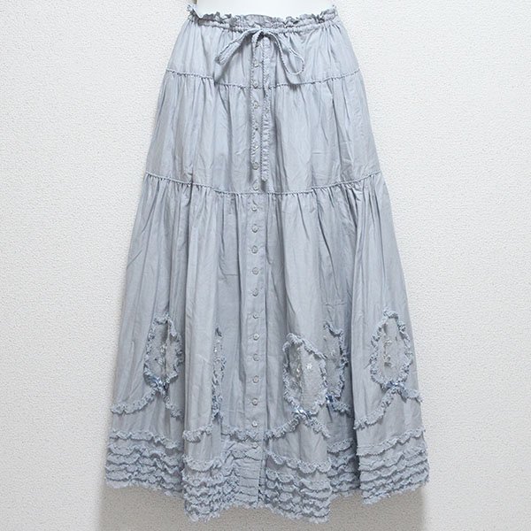 ブルーグレー鈴蘭刺繍チュール飾りスカート