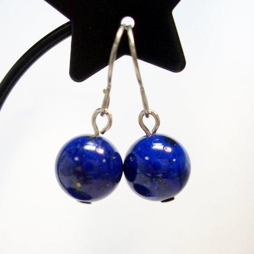 ★良質天然石★ピアス★ラピスラズリ8mm丸玉(金色入り)　チタンフック Lapis lazuli Pierced earring -  天然石アクセサリーショップ　akt8