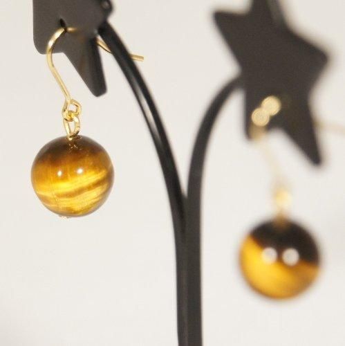 タイガーアイ（虎目）８ｍｍ丸玉　ピアス　天然石　両耳ピアス　Tiger's Eye　Pierced earring - 天然石アクセサリーショップ　 akt8