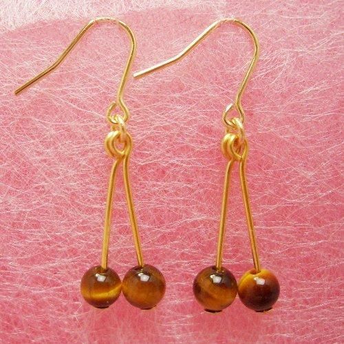 ピアスG★タイガーアイ（虎目石）4mmさくらんぼ形 【チタンフック】Tiger's Eye　Pierced earring -  天然石アクセサリーショップ　akt8